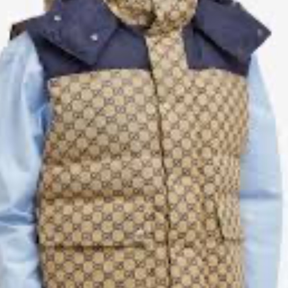 Men’s Gucci, GG supreme canvas down vest in beige and navy size 62… 4XL - Picture 14 of 14